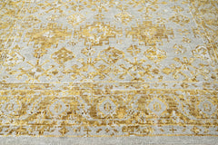 Multi Size Gray Gold Color Hand Knotted Indo Oushak Wool Transitional Oriental Rug