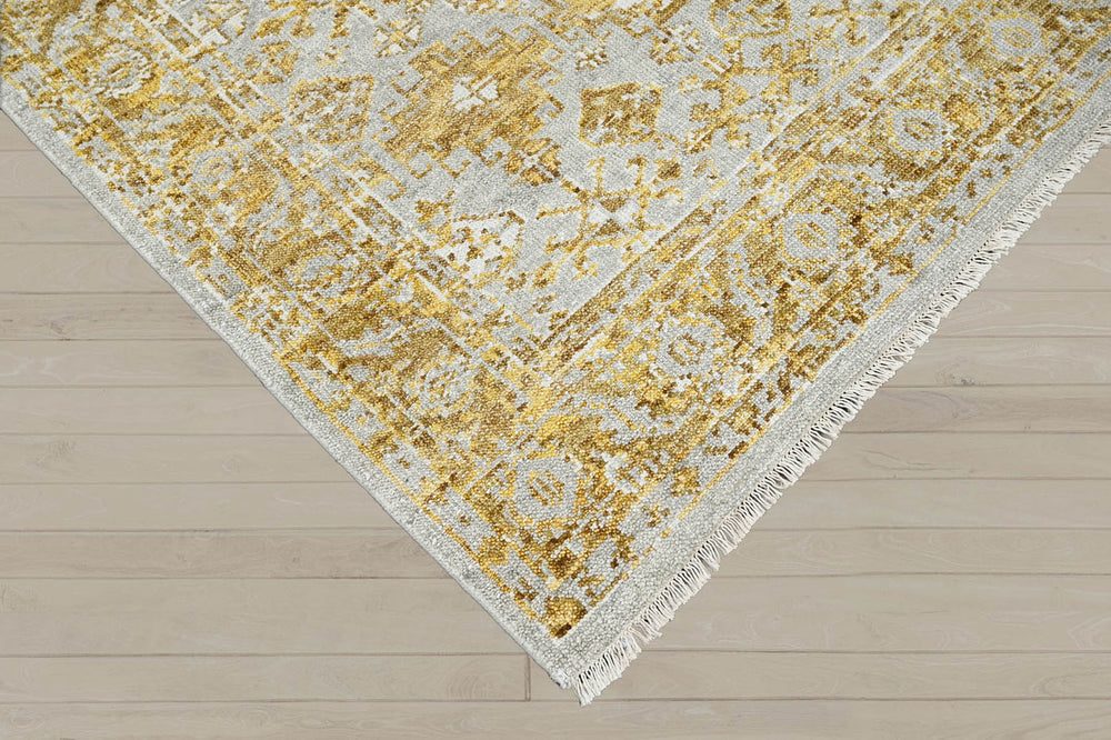 Multi Size Gray Gold Color Hand Knotted Indo Oushak Wool Transitional Oriental Rug