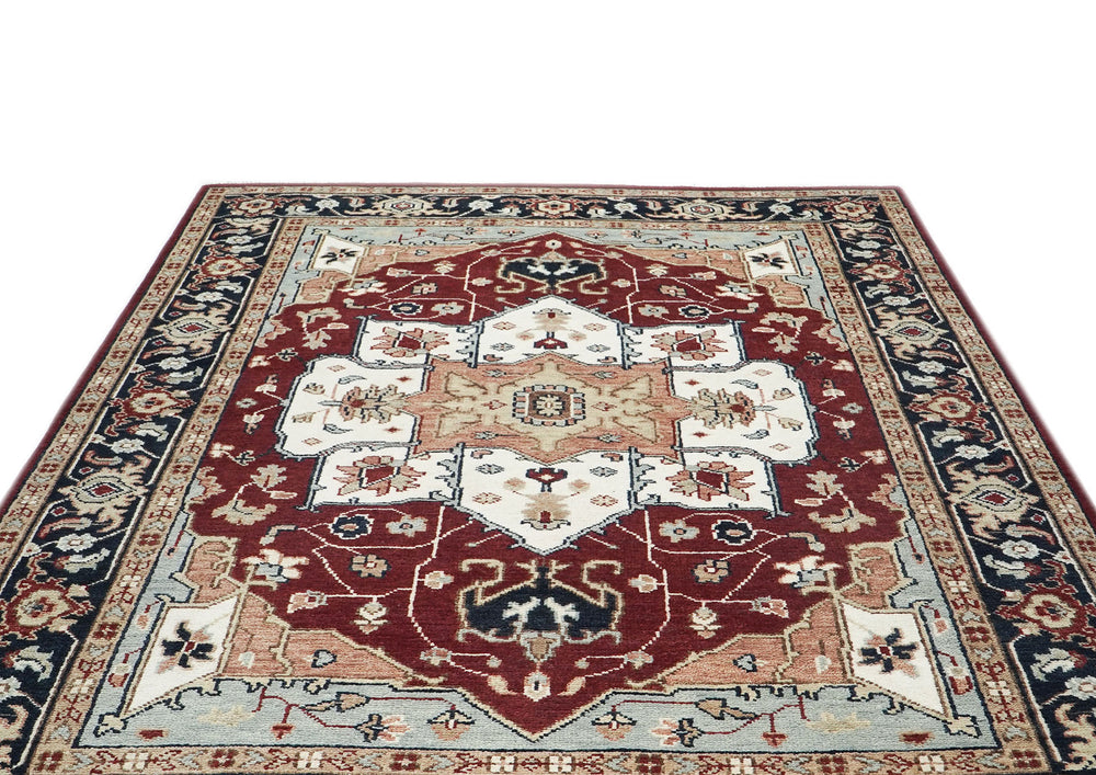 9x12 Rust, Ivory, Blue Color Hand Knotted Oushak Wool Oriental Rug