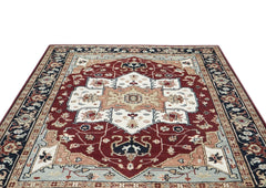 9x12 Rust, Ivory, Blue Color Hand Knotted Oushak Wool Oriental Rug