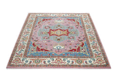 9x12 Pink, Celadon, Blue Color Hand Knotted Oushak Wool Oriental Rug