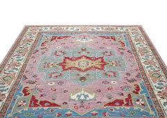 9x12 Pink, Celadon, Blue Color Hand Knotted Oushak Wool Oriental Rug