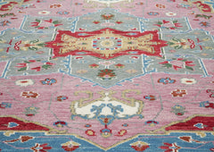 9x12 Pink, Celadon, Blue Color Hand Knotted Oushak Wool Oriental Rug