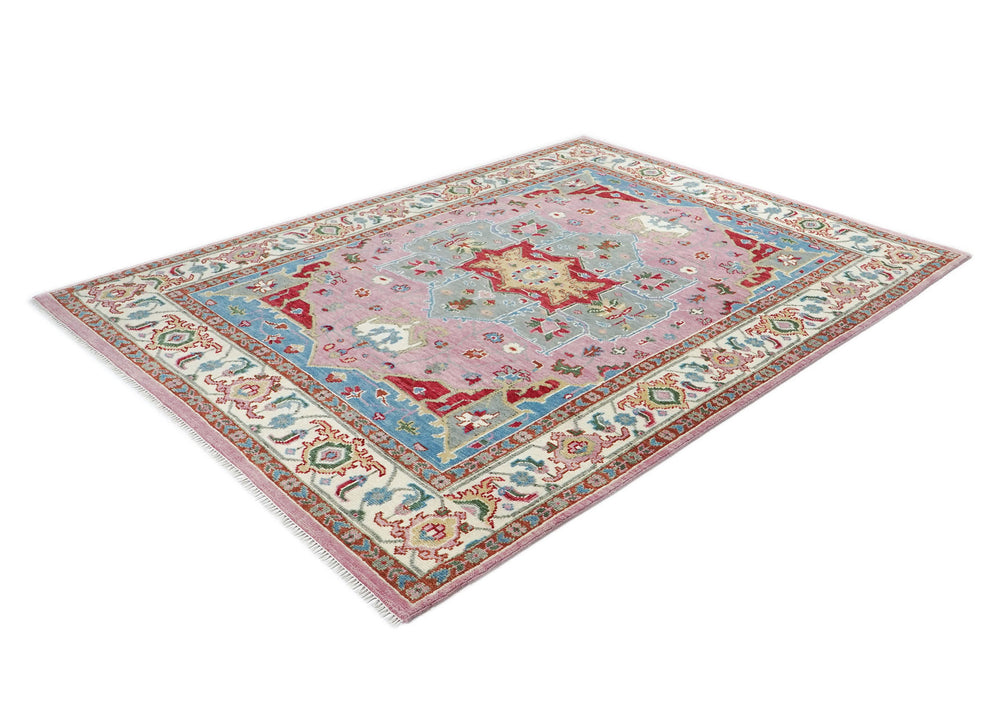 9x12 Pink, Celadon, Blue Color Hand Knotted Oushak Wool Oriental Rug