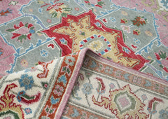 9x12 Pink, Celadon, Blue Color Hand Knotted Oushak Wool Oriental Rug