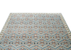 9x12 Blue, Beige, Rust Color Hand Knotted Oushak Wool Transitional Oriental Rug