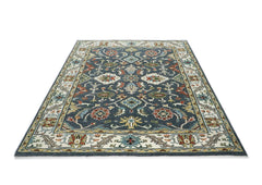 9x12 Blue, Ivory, Green Color Hand Knotted Oushak Wool Oriental Rug