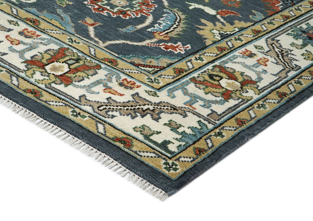 9x12 Blue, Ivory, Green Color Hand Knotted Oushak Wool Oriental Rug