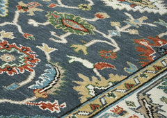 9x12 Blue, Ivory, Green Color Hand Knotted Oushak Wool Oriental Rug