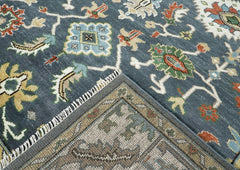 9x12 Blue, Ivory, Green Color Hand Knotted Oushak Wool Oriental Rug