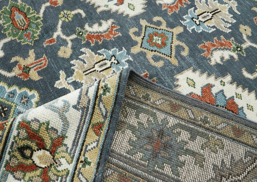 9x12 Blue, Ivory, Green Color Hand Knotted Oushak Wool Oriental Rug