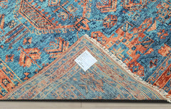 Multi Size Turquoise Burnt Orange Peach Color Hand Knotted Indo Oushak Wool Traditional Oriental Rug