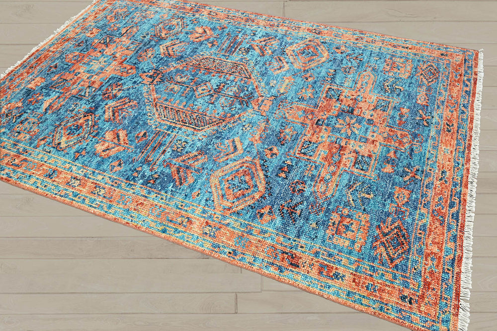 Multi Size Turquoise Burnt Orange Peach Color Hand Knotted Indo Oushak Wool Traditional Oriental Rug