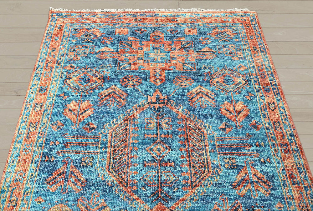 Multi Size Turquoise Burnt Orange Peach Color Hand Knotted Indo Oushak Wool Traditional Oriental Rug