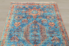Multi Size Turquoise Burnt Orange Peach Color Hand Knotted Indo Oushak Wool Traditional Oriental Rug