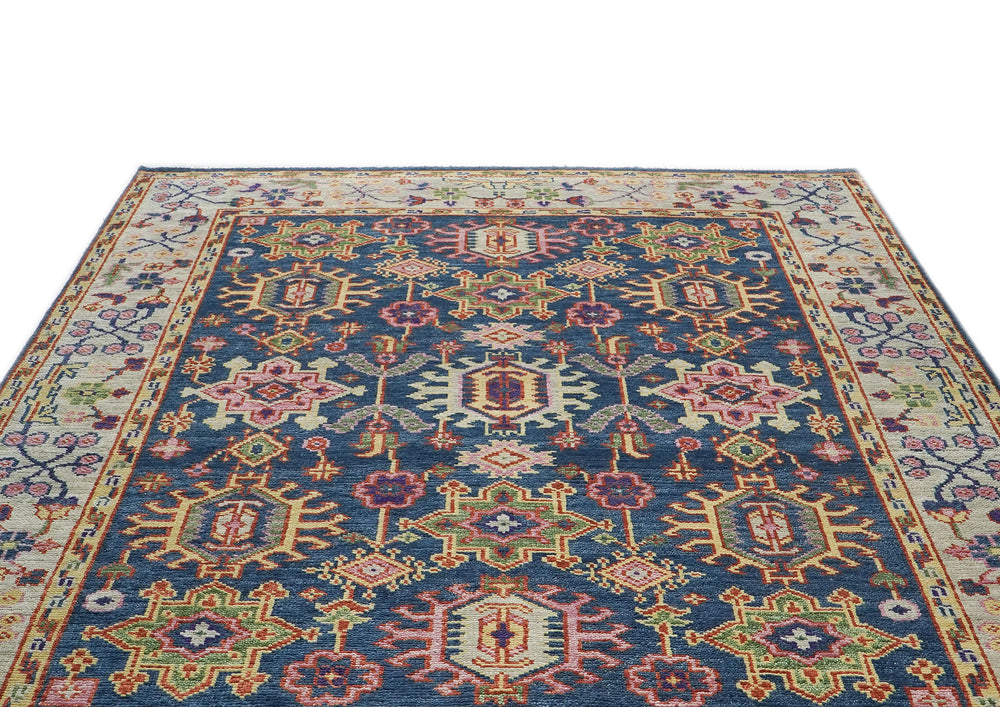 8x10 Navy, Gray, Biege Color Hand Knotted Oushak Wool Oriental Rug