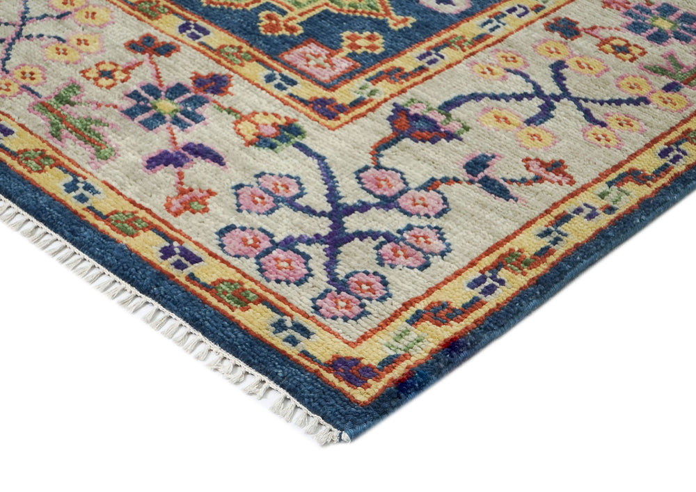 8x10 Navy, Gray, Biege Color Hand Knotted Oushak Wool Oriental Rug