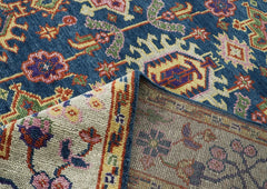 8x10 Navy, Gray, Biege Color Hand Knotted Oushak Wool Oriental Rug