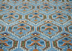 8x10 Blue, Green, Burnt Orange Go Color Hand Knotted Oushak Wool Transitional Oriental Rug
