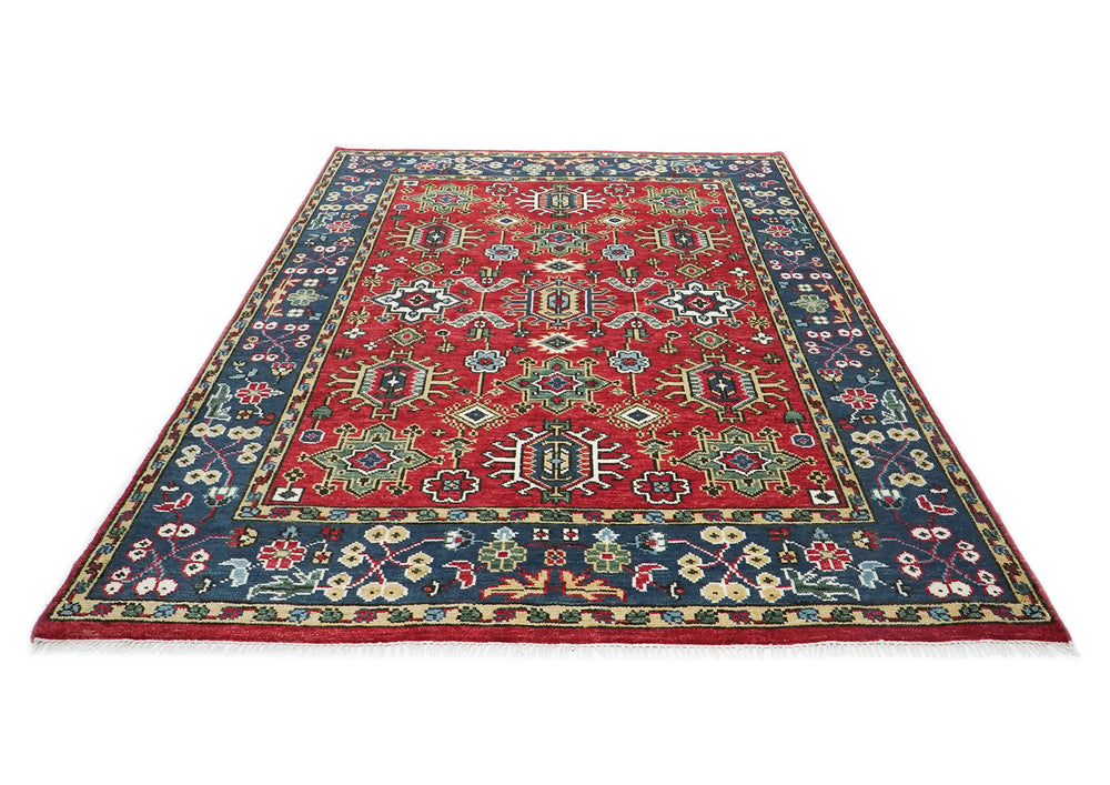 8x10 Red, Navy, Gold Color Hand Knotted Oushak Wool Oriental Rug