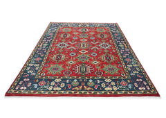 8x10 Red, Navy, Gold Color Hand Knotted Oushak Wool Oriental Rug