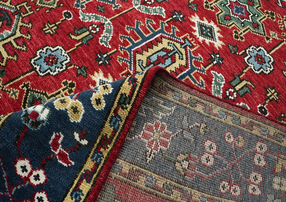 8x10 Red, Navy, Gold Color Hand Knotted Oushak Wool Oriental Rug