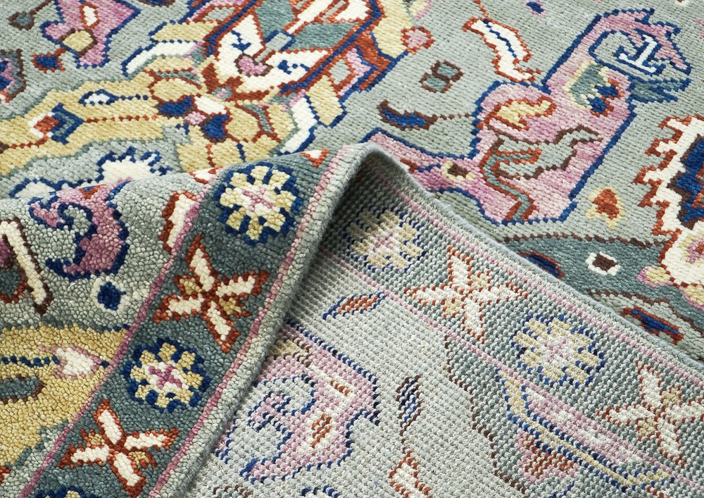 8x10 Gray, Pink, Gold Color Hand Knotted Oushak Wool Oriental Rug