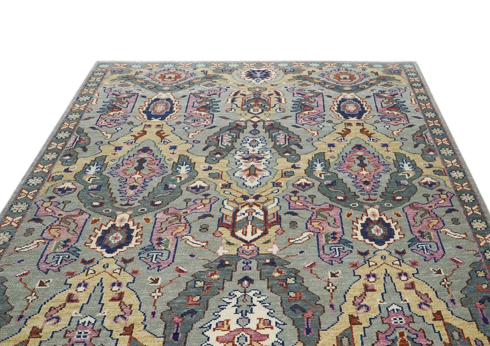 8x10 Gray, Pink, Gold Color Hand Knotted Oushak Wool Oriental Rug