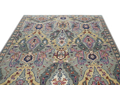 8x10 Gray, Pink, Gold Color Hand Knotted Oushak Wool Oriental Rug