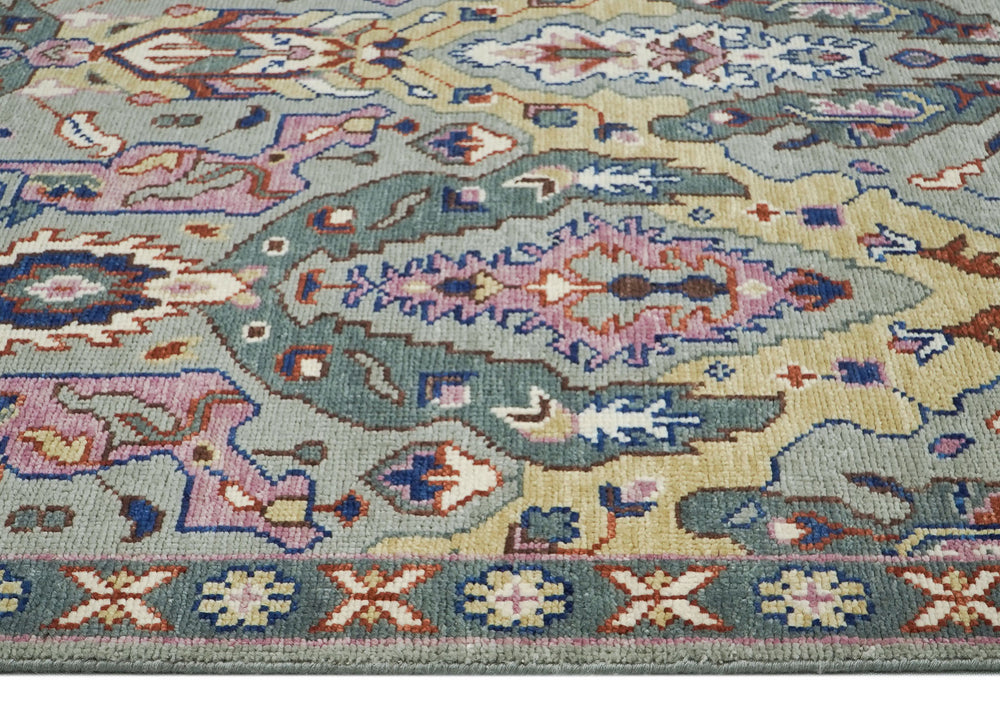 8x10 Gray, Pink, Gold Color Hand Knotted Oushak Wool Oriental Rug