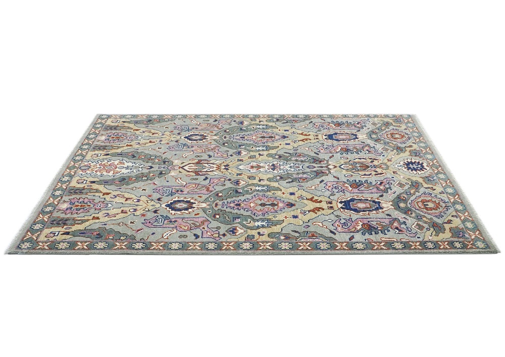8x10 Gray, Pink, Gold Color Hand Knotted Oushak Wool Oriental Rug