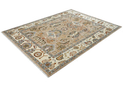 8x10 Mocha, Ivory, Gray Color Hand Knotted Oushak Wool Oriental Rug
