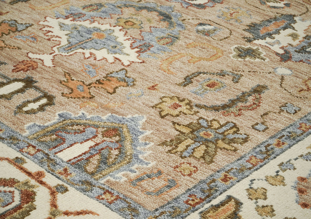 8x10 Mocha, Ivory, Gray Color Hand Knotted Oushak Wool Oriental Rug