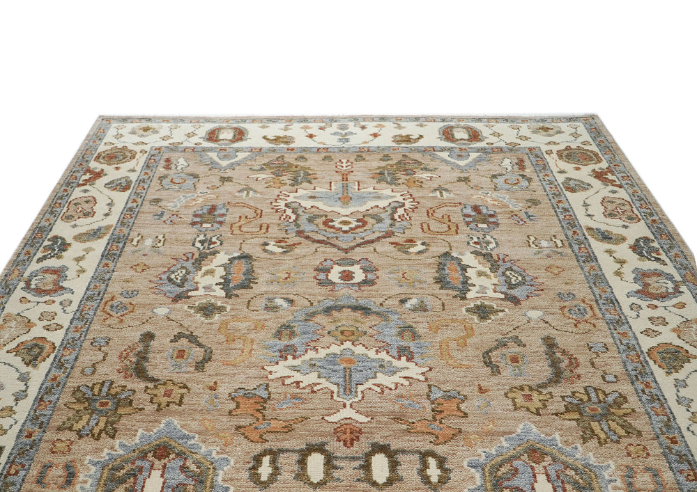 8x10 Mocha, Ivory, Gray Color Hand Knotted Oushak Wool Oriental Rug