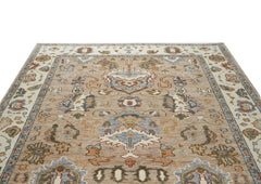 8x10 Mocha, Ivory, Gray Color Hand Knotted Oushak Wool Oriental Rug