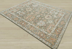 8x10 Moss, Rust, Beige Color Hand Knotted Oushak Wool Traditional Oriental Rug