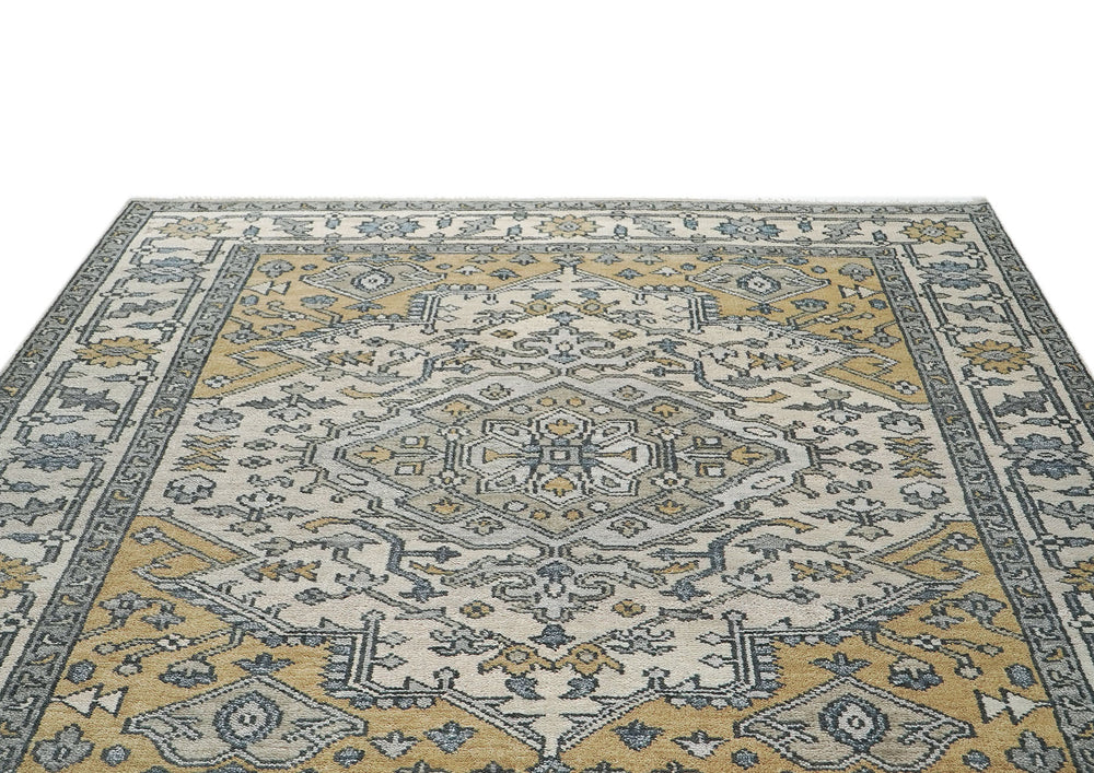 8x10 Ivory, Gold, Gray Color Hand Knotted Oushak Wool Traditional Oriental Rug