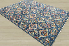 8x10 Navy, Beige, Burnt Orange Color Hand Knotted Oushak Wool Transitional Oriental Rug