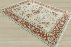 8x10 Beige, Burnt Orange, Gold Color Hand Knotted Oushak Wool Traditional Oriental Rug