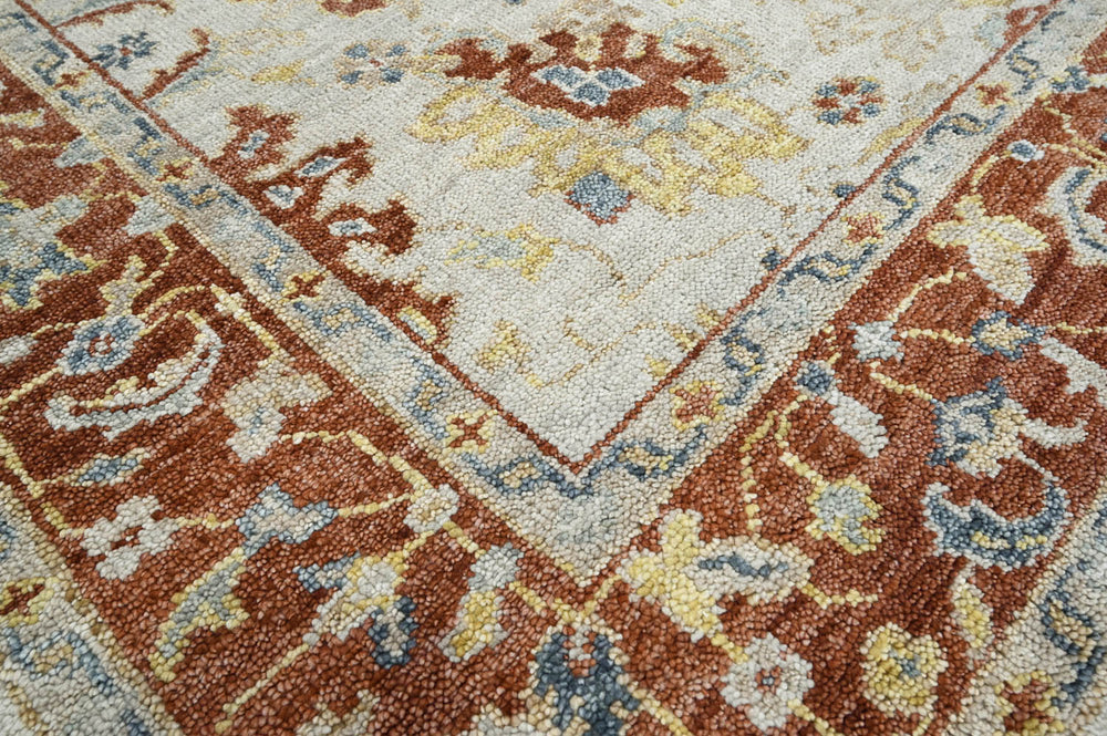 8x10 Beige, Burnt Orange, Gold Color Hand Knotted Oushak Wool Traditional Oriental Rug