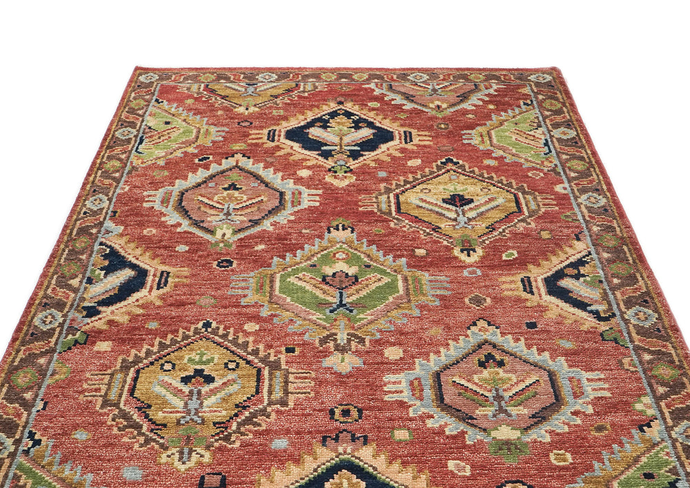 5x8 Rose, Gold, Lime Color Hand Knotted Oushak Wool Oriental Rug