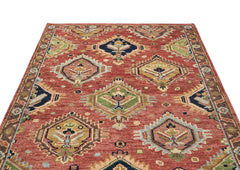 5x8 Rose, Gold, Lime Color Hand Knotted Oushak Wool Oriental Rug