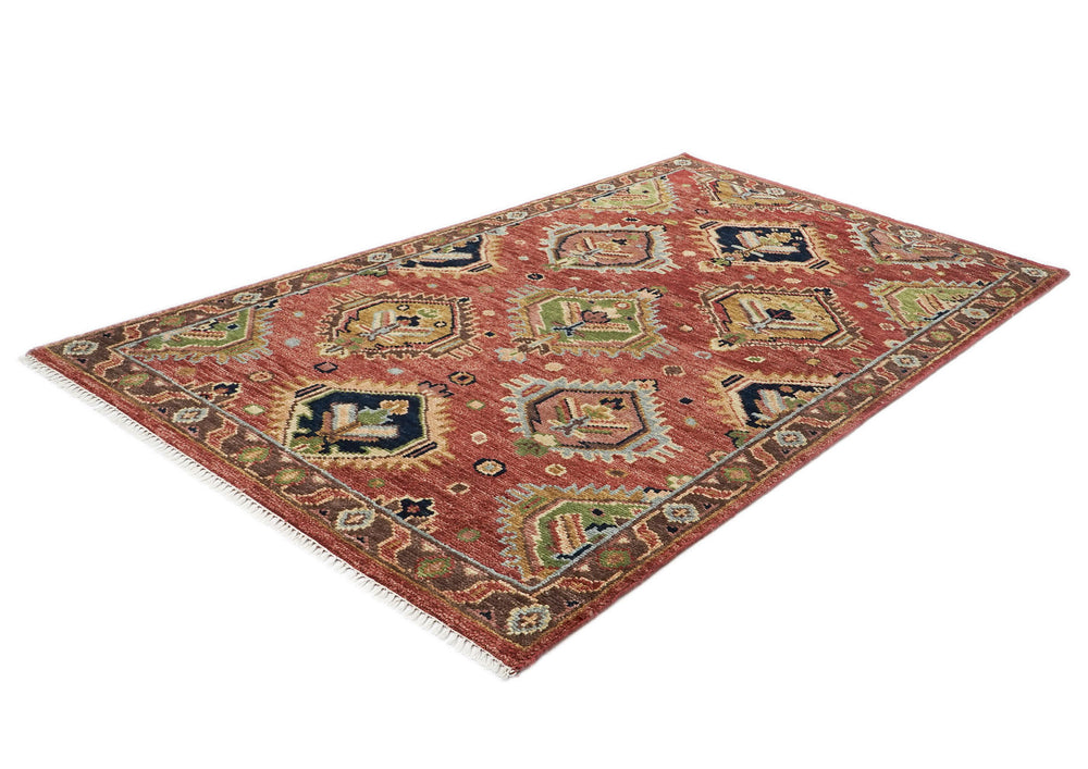 5x8 Rose, Gold, Lime Color Hand Knotted Oushak Wool Oriental Rug
