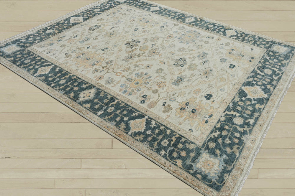 Multi Size Beige Blue Gray Color Hand Knotted Turkish Oushak Wool Traditional Oriental Rug