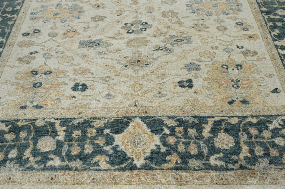 Multi Size Beige Blue Gray Color Hand Knotted Turkish Oushak Wool Traditional Oriental Rug