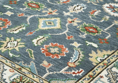 5x8 Slate, Ivory, Burnt Orange Go Color Hand Knotted Oushak Wool Oriental Rug