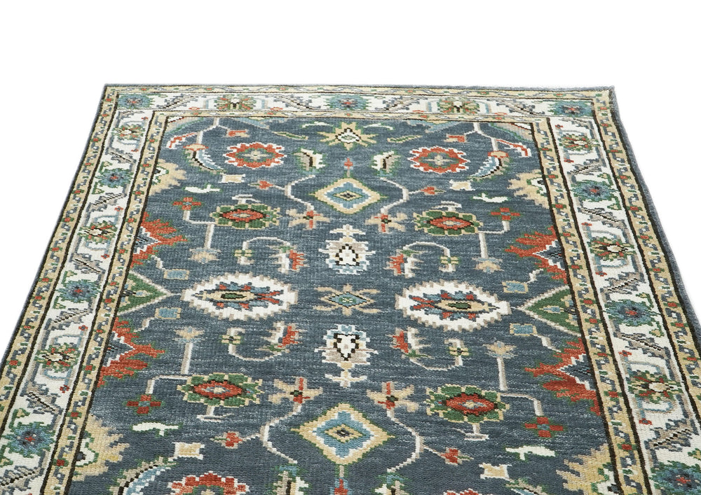 5x8 Slate, Ivory, Burnt Orange Go Color Hand Knotted Oushak Wool Oriental Rug
