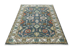 5x8 Slate, Ivory, Burnt Orange Go Color Hand Knotted Oushak Wool Oriental Rug