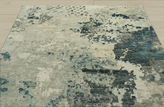 8x10 Gray, Blue, Charcoal Color Hand Knotted Indo Oushak 100% Wool Traditional Oriental Rug