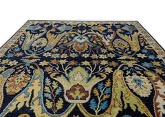 Multi Size Navy Mint Ivory Color Hand Knotted Oushak Wool Oriental Rug